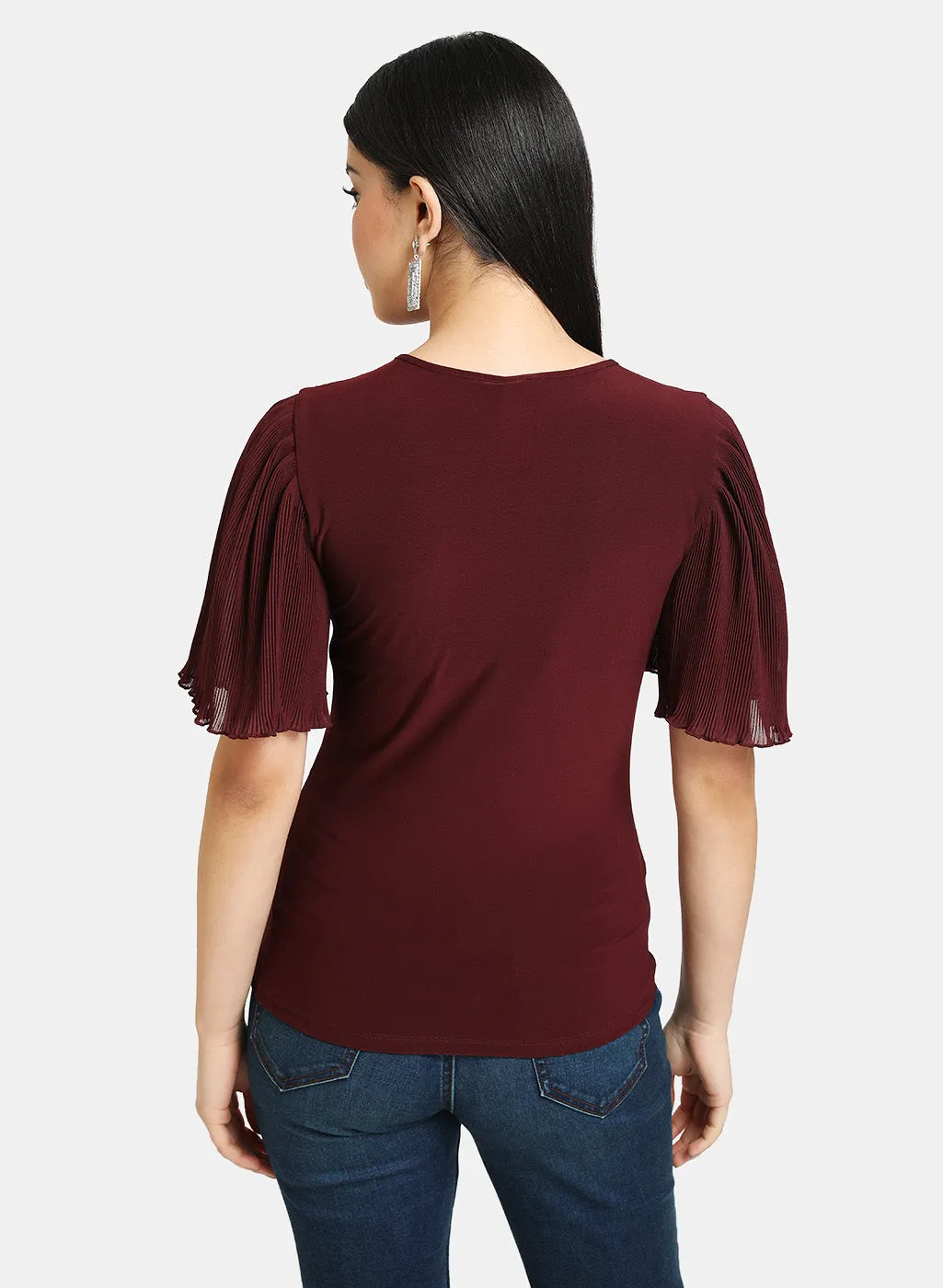 Pleated Top with Embellished Neckline