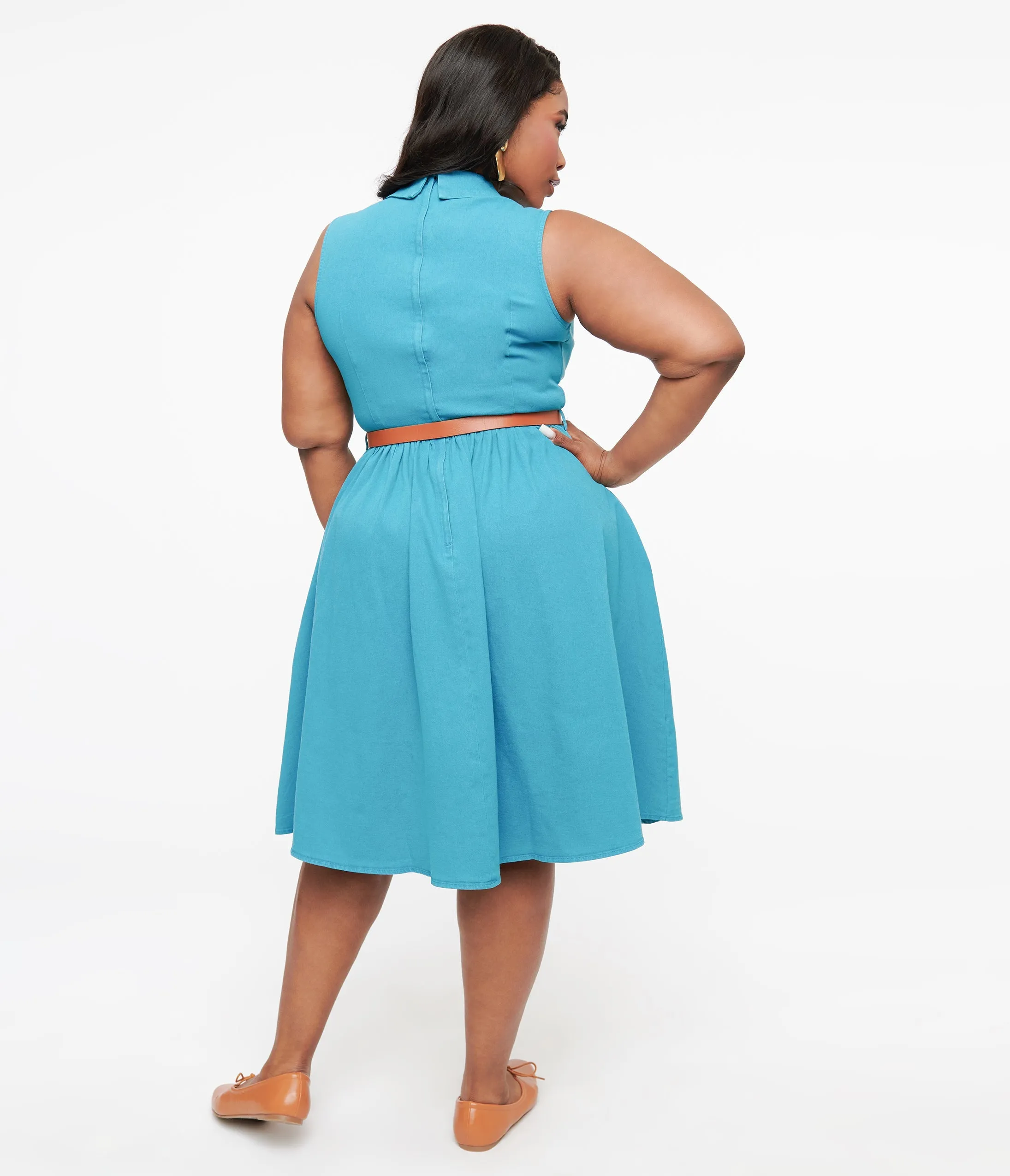 Blue Denim Donda Swing Dress in Plus Size by Collectif