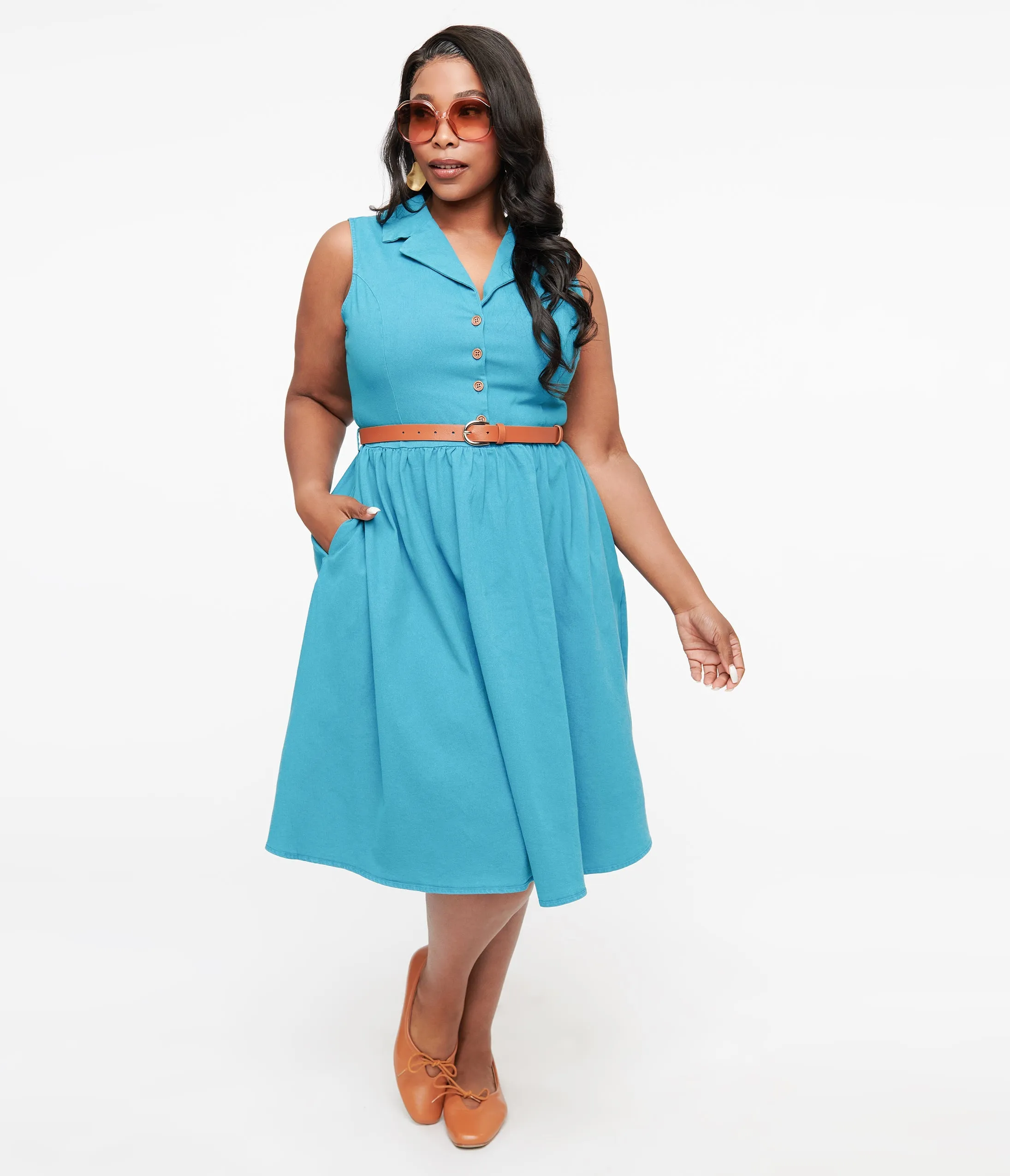 Blue Denim Donda Swing Dress in Plus Size by Collectif