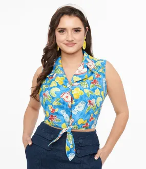 Blue Lemon In My Tea Print 1950s Crop Top