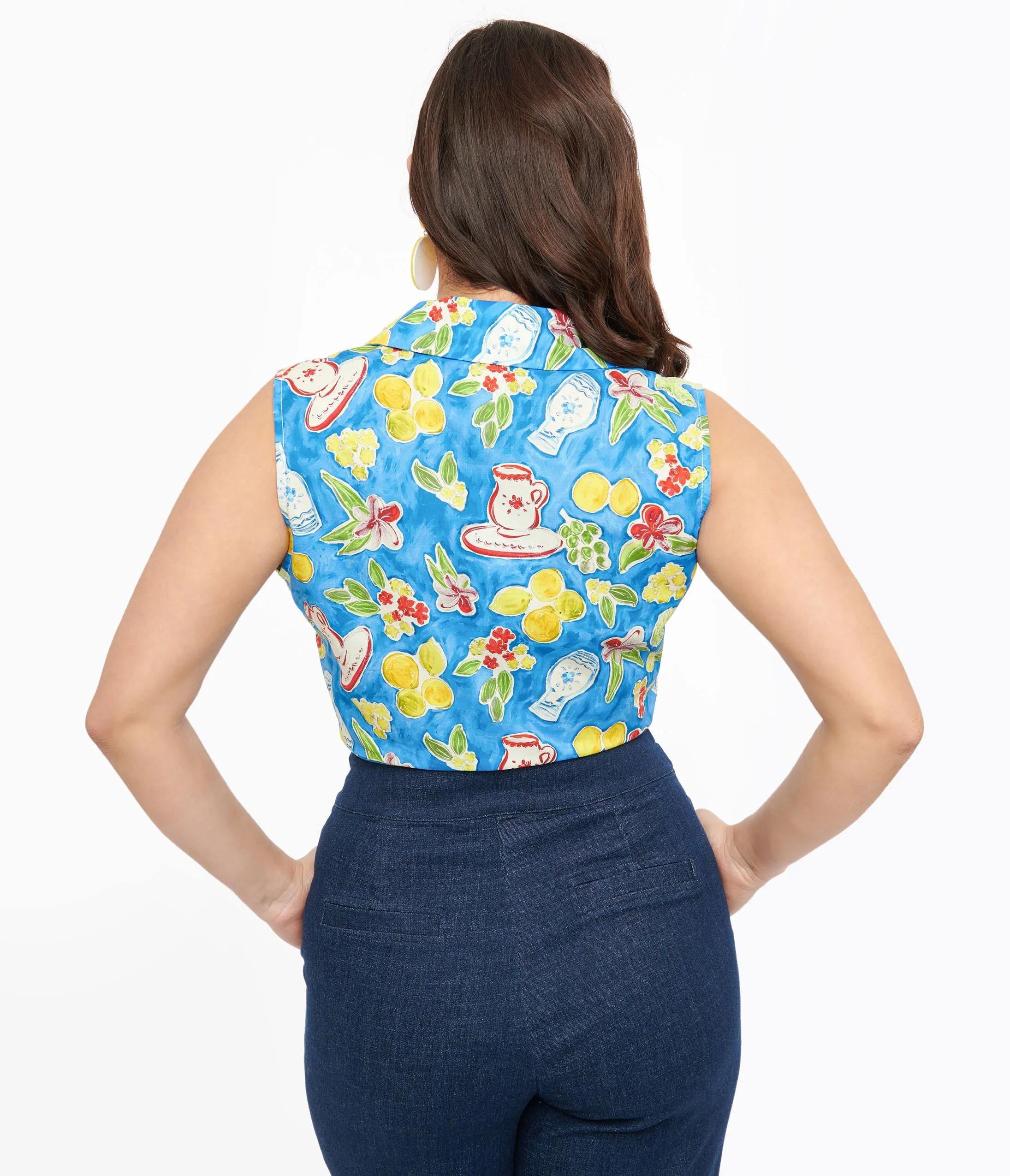 Blue Lemon In My Tea Print 1950s Crop Top