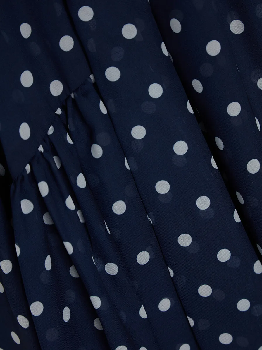 Navy Polka Dot Chiffon Skirt