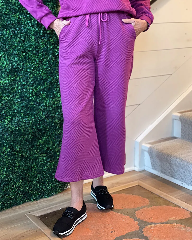 Purple Textured Cropped Trousers