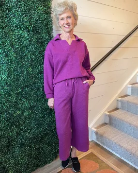 Purple Textured Cropped Trousers