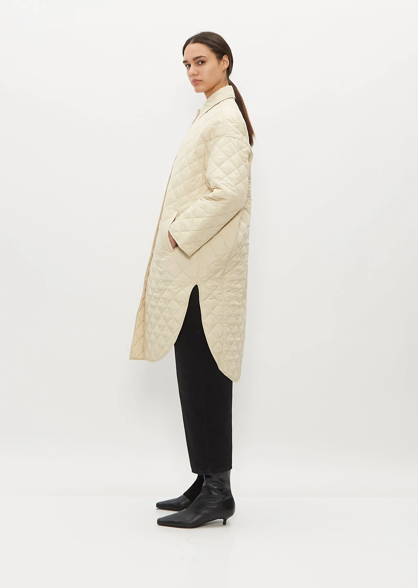 Quilted Cocoon Coat t —  Stone