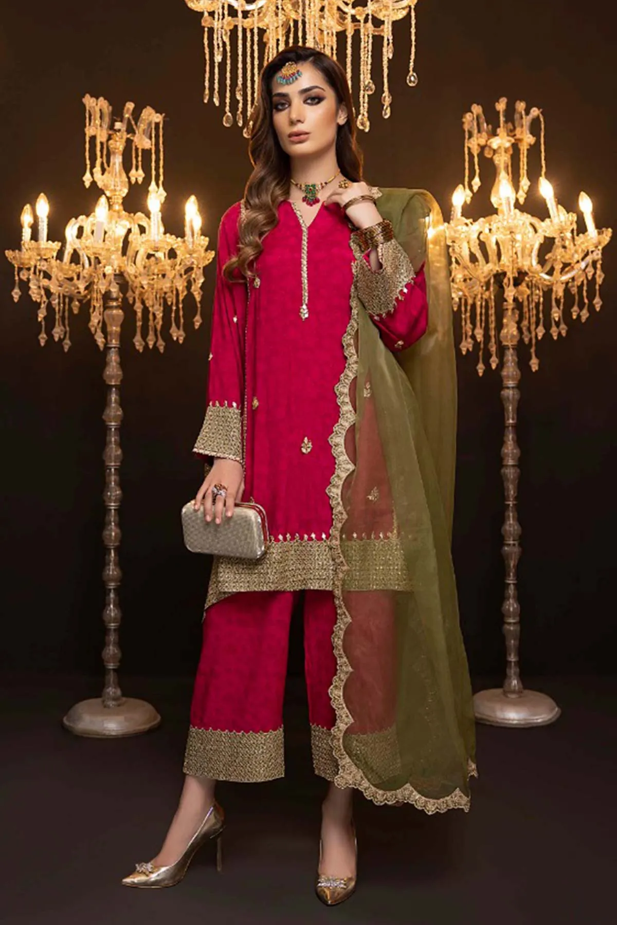 Raw Silk Embroidered Shirt With Organza Dupatta and Qlot Trouser STM22-10, 3-Piece