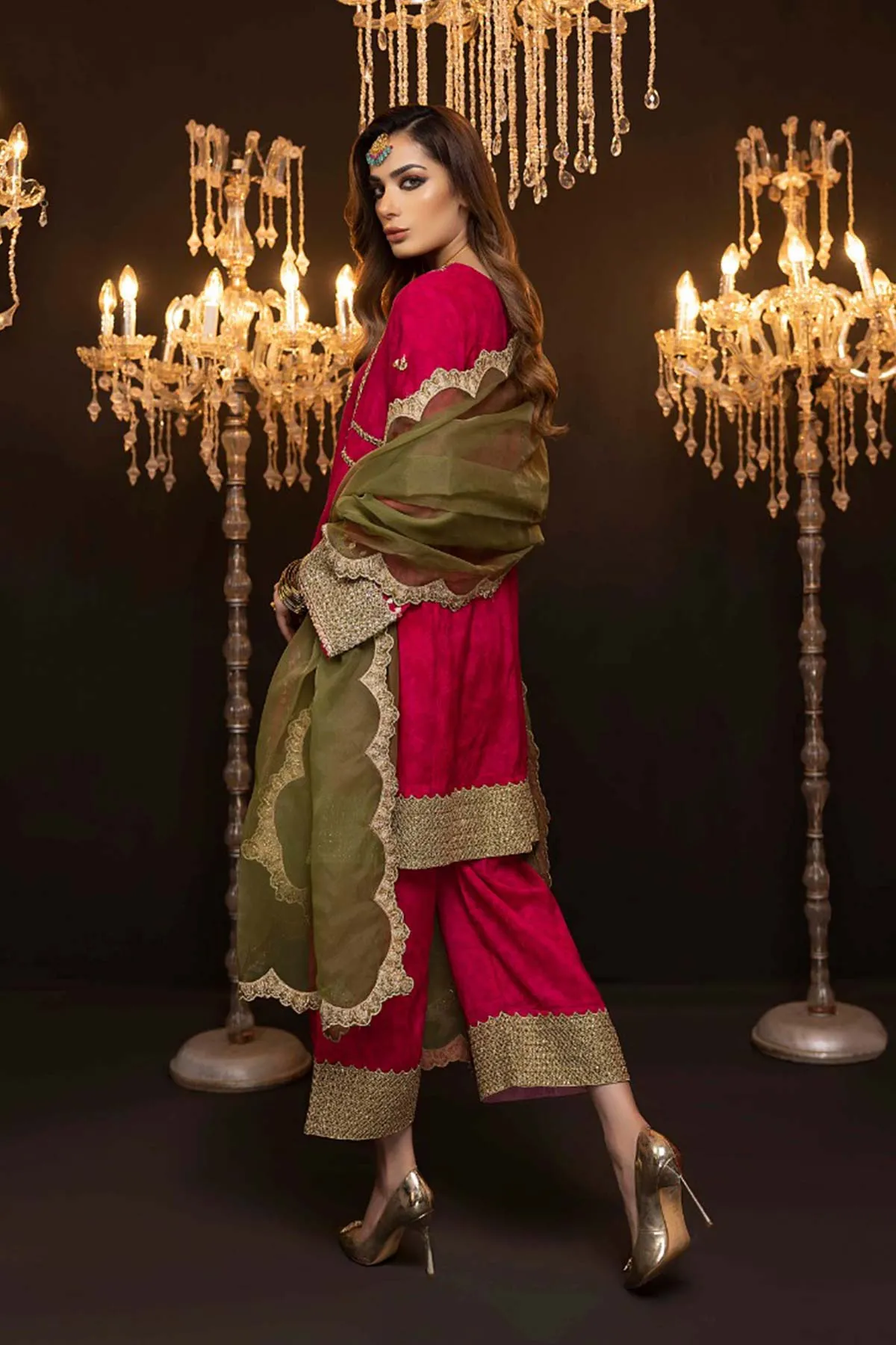 Raw Silk Embroidered Shirt With Organza Dupatta and Qlot Trouser STM22-10, 3-Piece