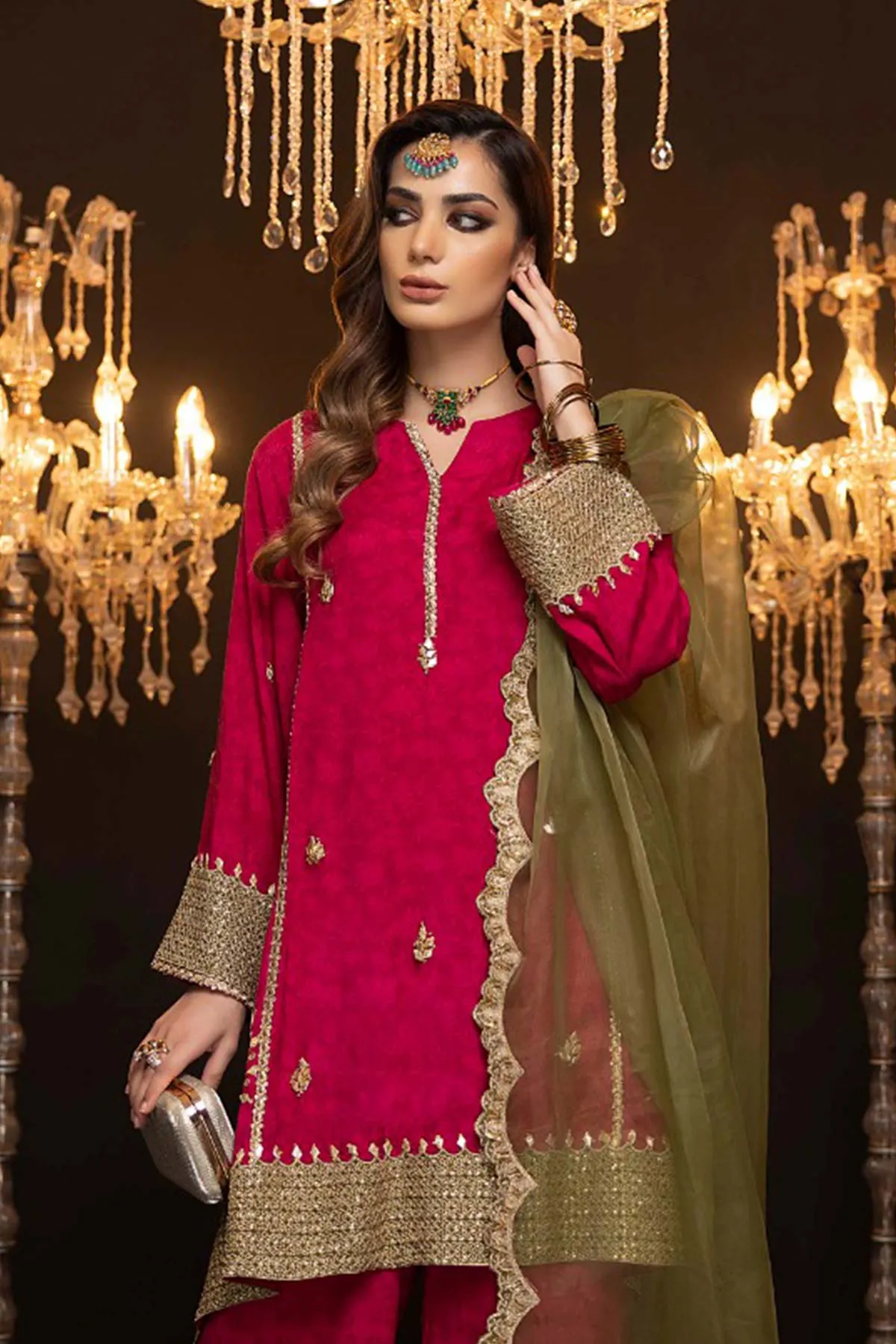 Raw Silk Embroidered Shirt With Organza Dupatta and Qlot Trouser STM22-10, 3-Piece