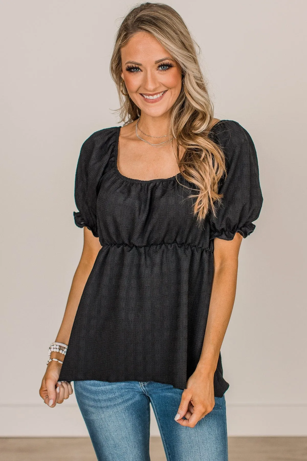 Charming Black Puff Sleeve Top