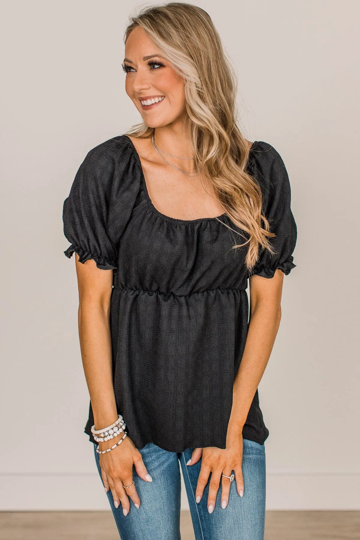 Charming Black Puff Sleeve Top