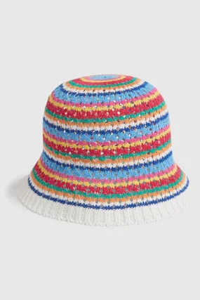 Red Adults Stripe Crochet Bucket Hat