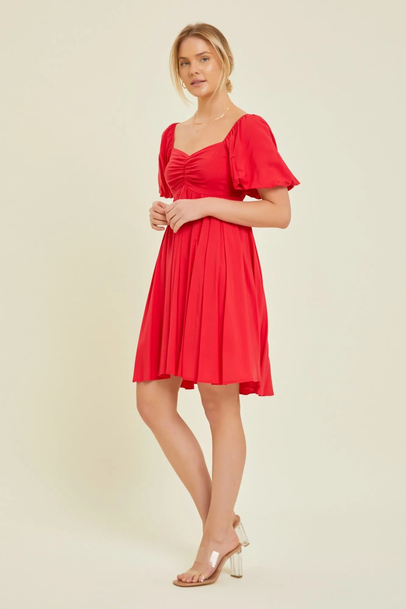 Red Dress with Puff Sleeves