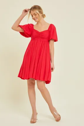 Red Dress with Puff Sleeves