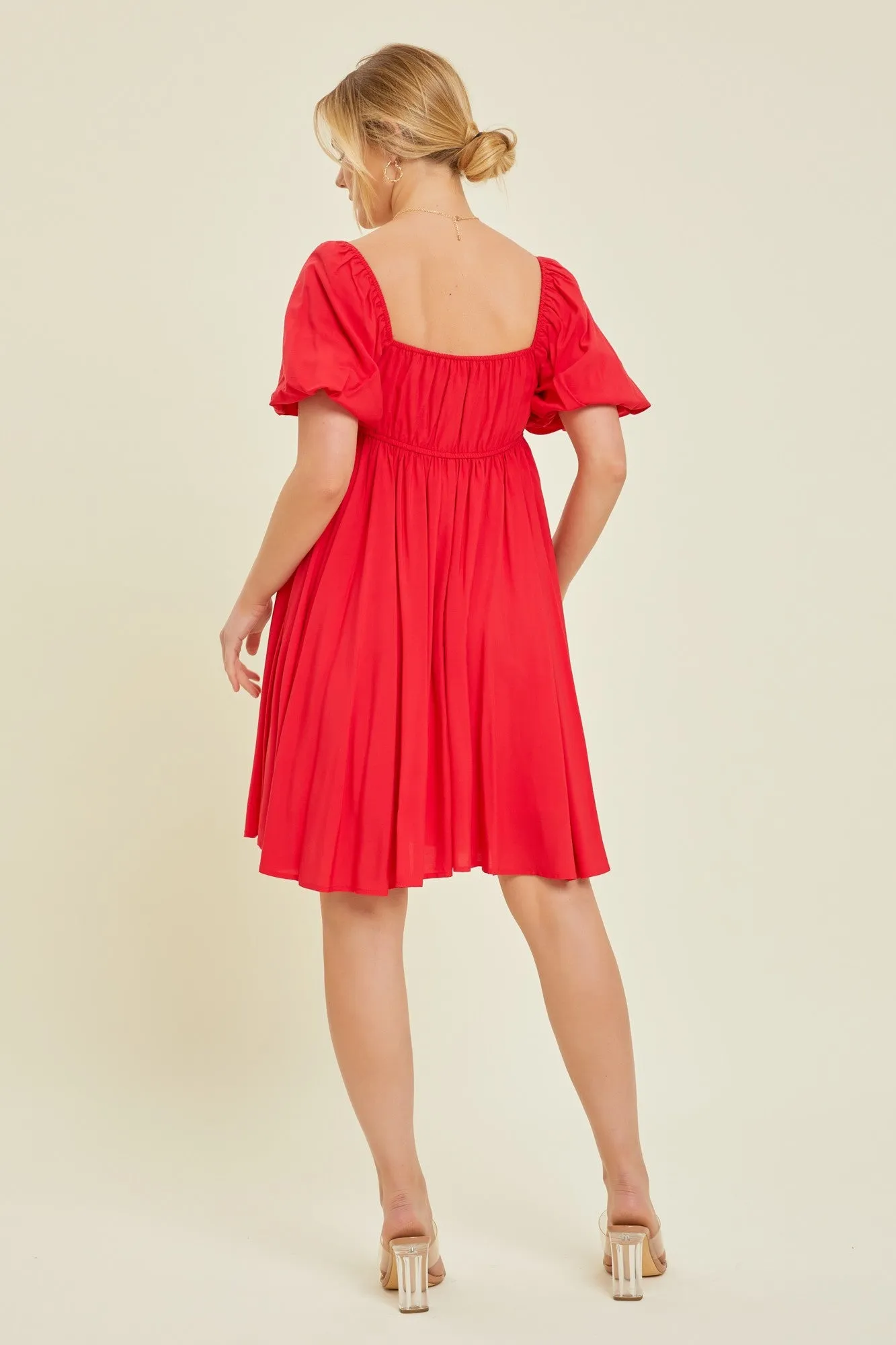 Red Dress with Puff Sleeves