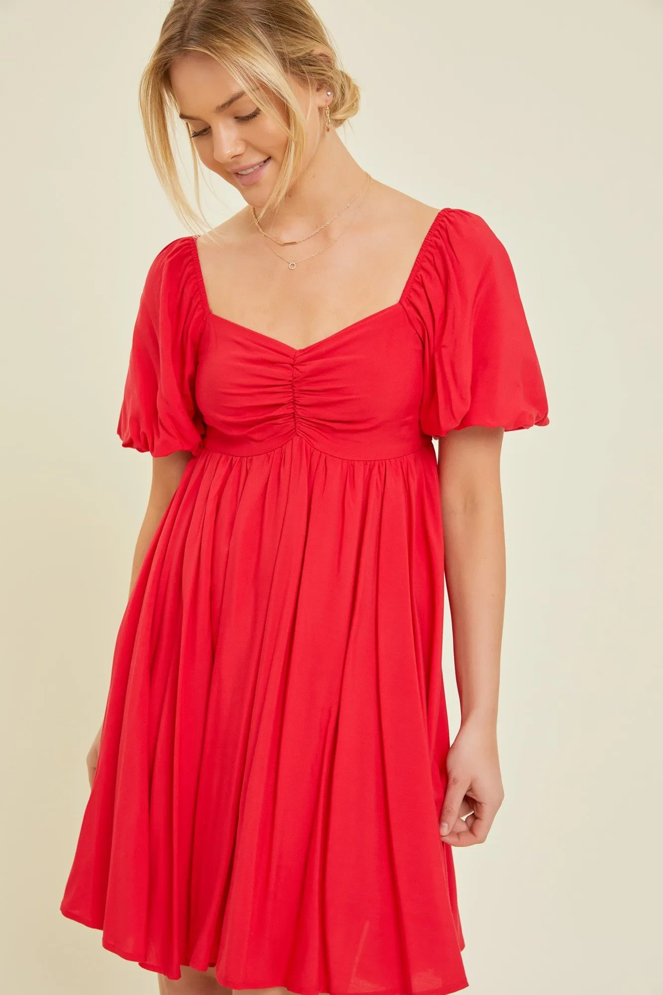 Red Dress with Puff Sleeves