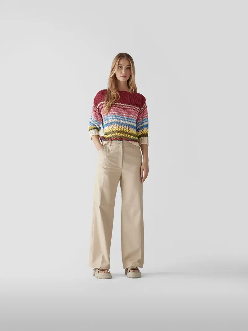 Stripes Casual Boat Neck Cropped Plain Medium