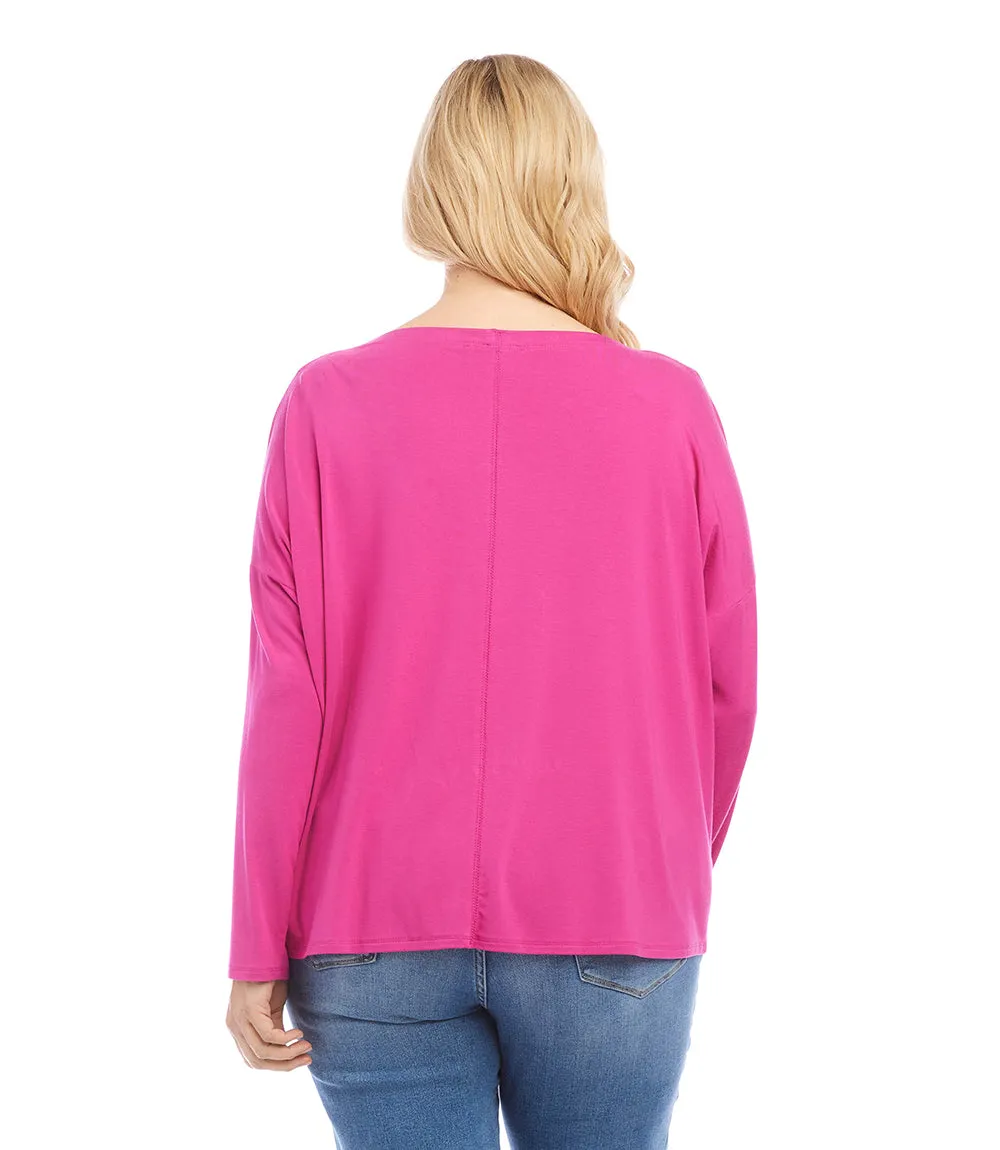 Boatneck Top with Tie-Front in Plus Size