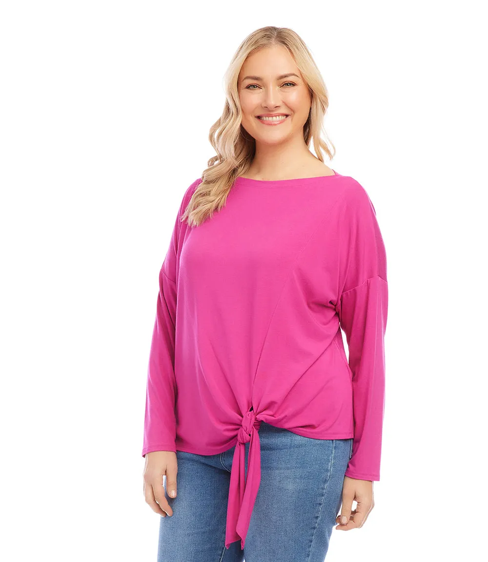 Boatneck Top with Tie-Front in Plus Size