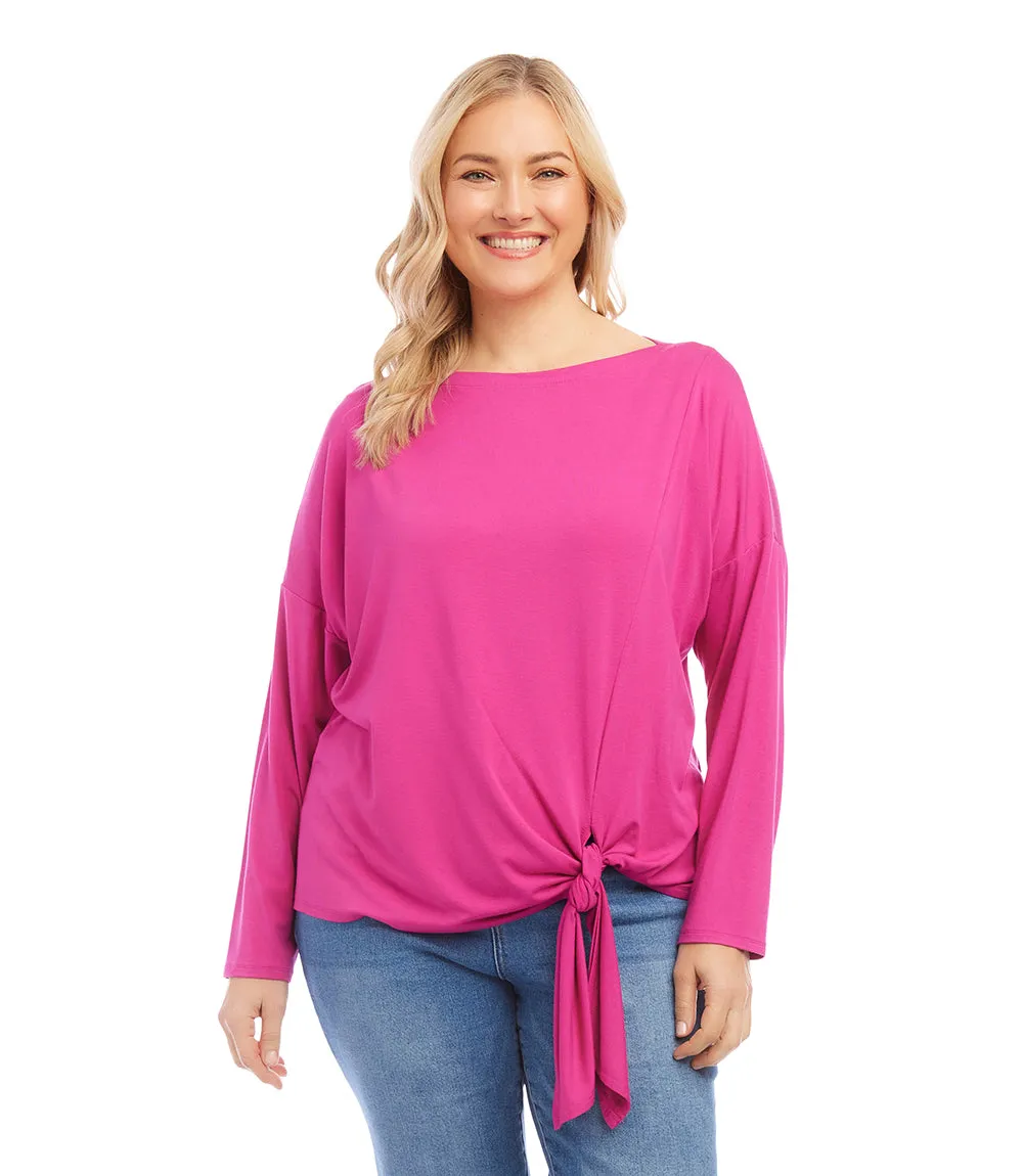 Boatneck Top with Tie-Front in Plus Size