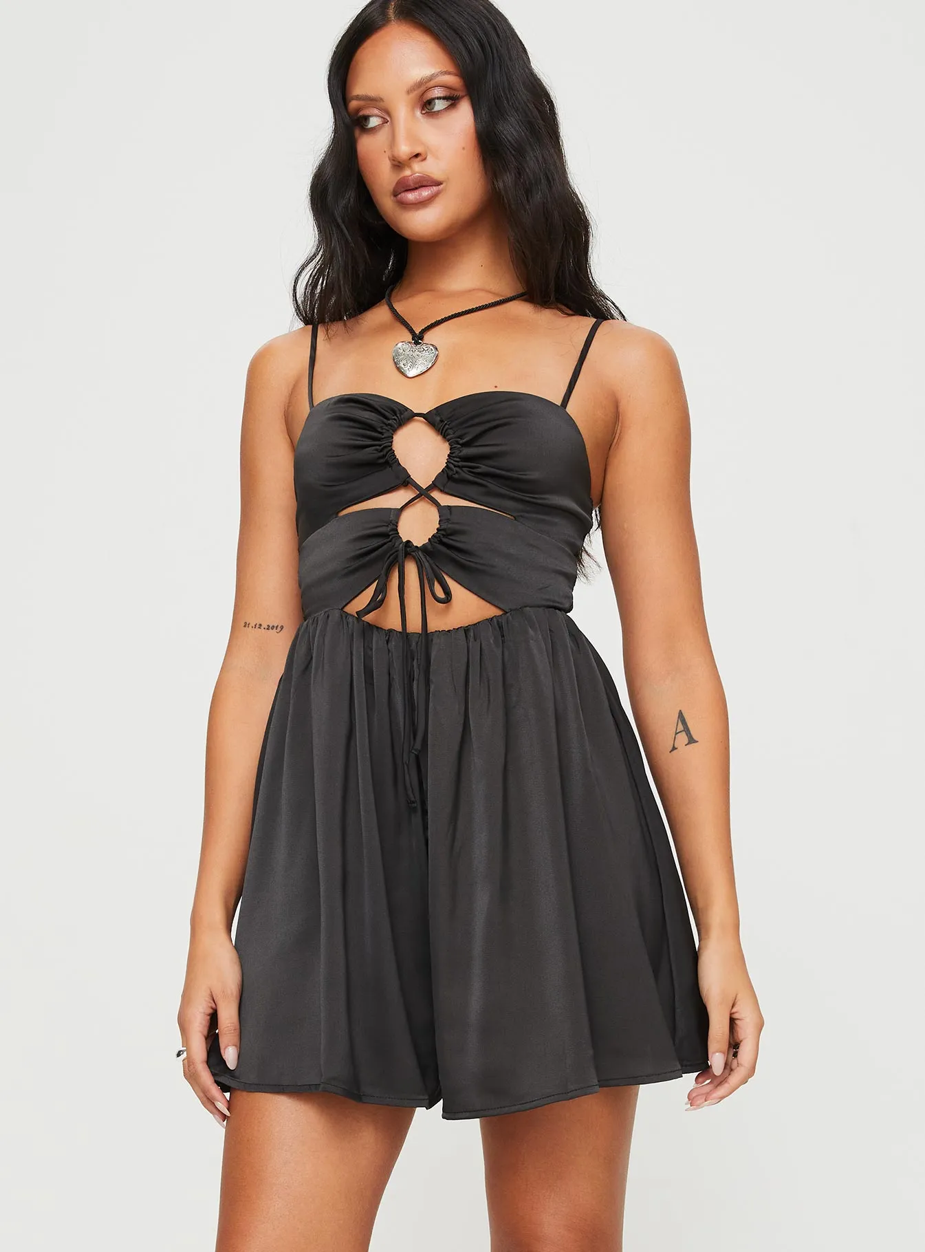 Rozalyn Black Tie Front Romper