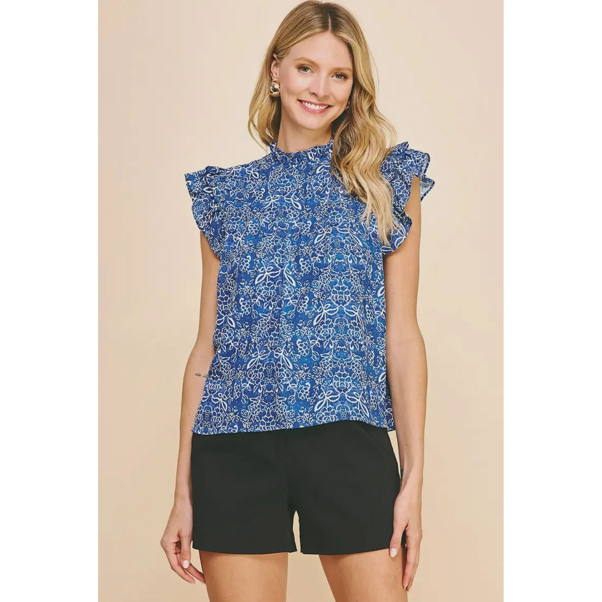 Gabriela Print Ruffle Woven PINCH Top