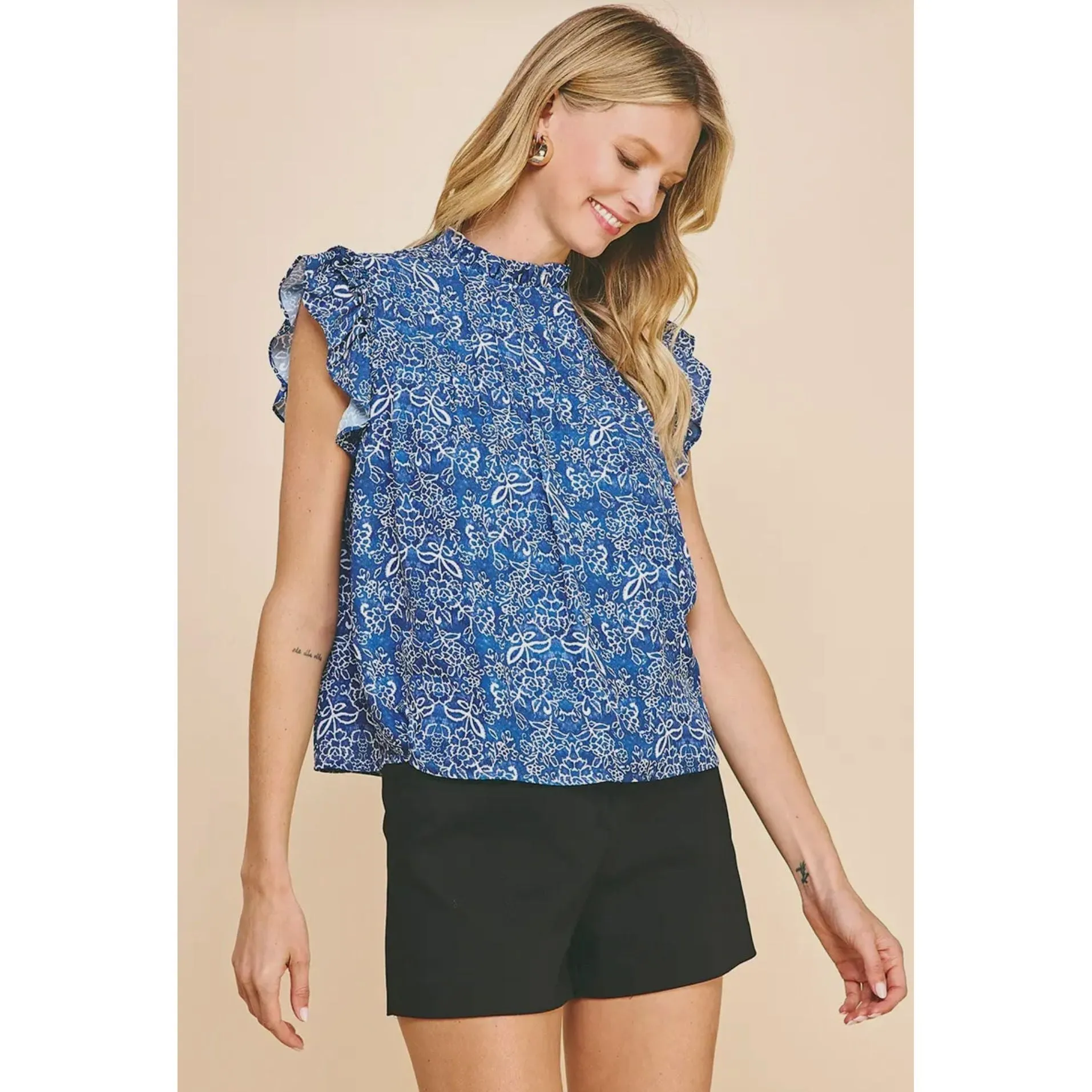 Gabriela Print Ruffle Woven PINCH Top