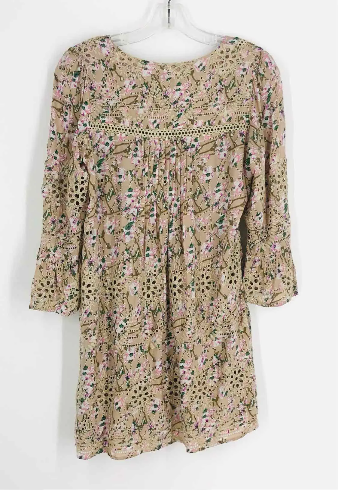 S Pet Beige/Pink Floral Eyelet Tops Tunic by Sundance in size