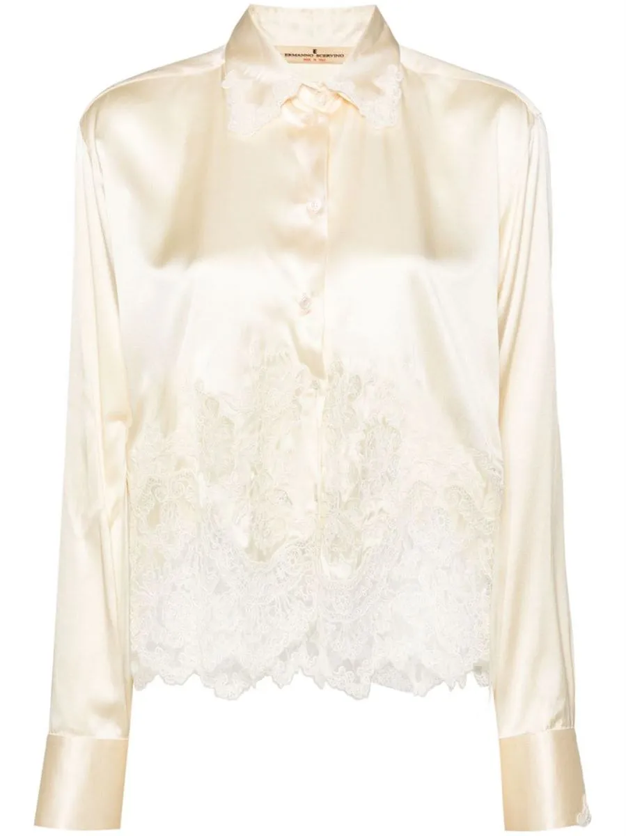 Satin Shirt with Lace Panels