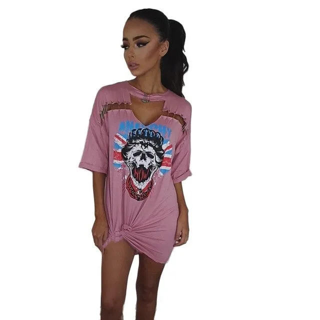 Sexy Women Ladies T-shirt Print V Neck Short Sleeve Club Mini Casual Dresses vestidos mujer #63 GS