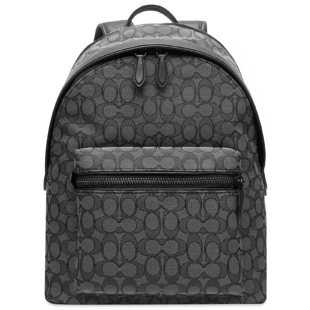 Signature Jacquard Backpack in Charcoal & Black