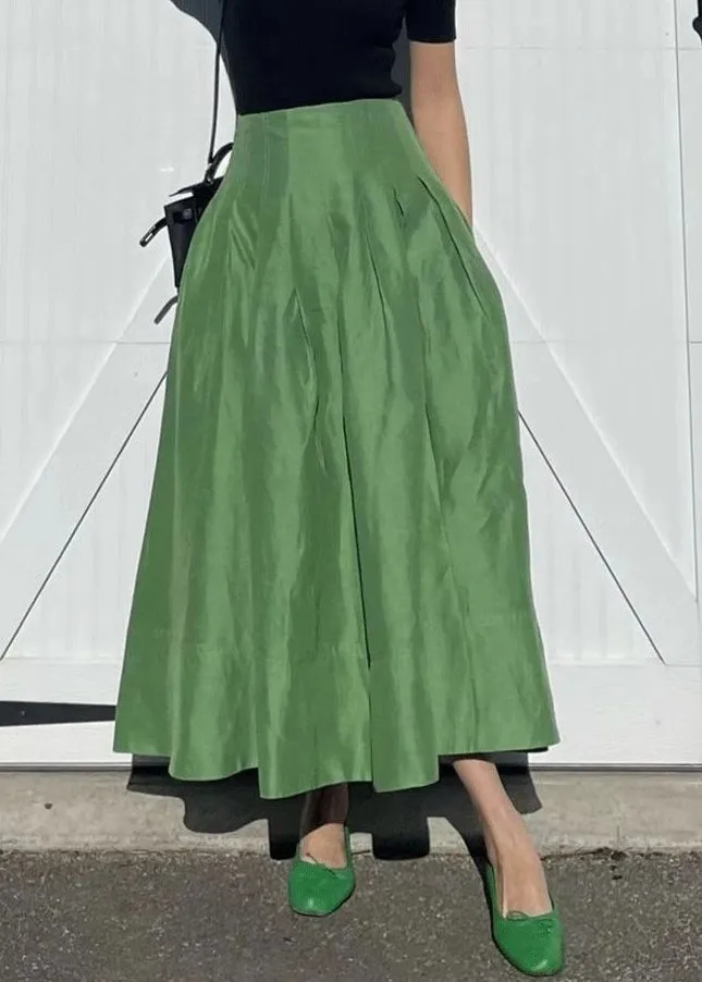 Solid High Waist Cotton Skirts with Pockets – Simple Green – Summer Collection