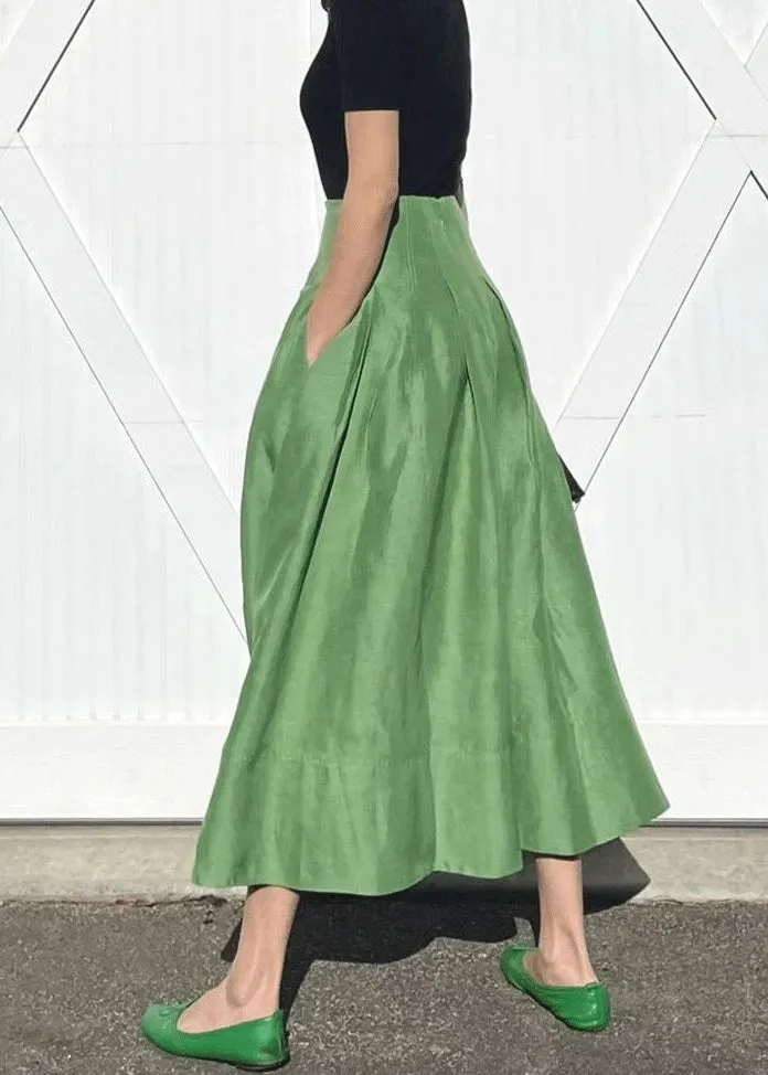 Solid High Waist Cotton Skirts with Pockets – Simple Green – Summer Collection