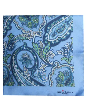 Sky Blue Green Paisley Silk Pocket Square