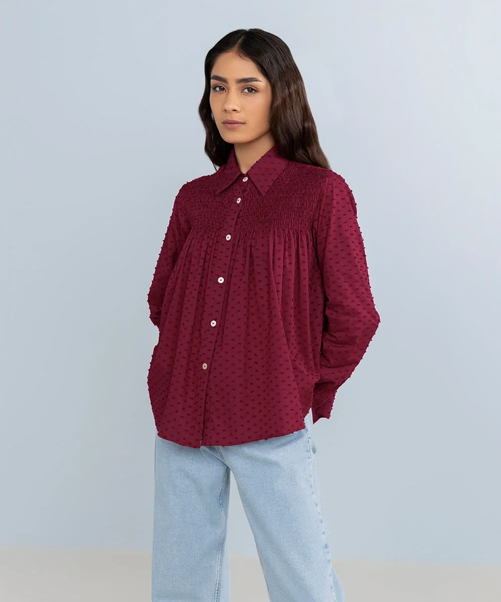 Trendy Smocked Jacquard Top