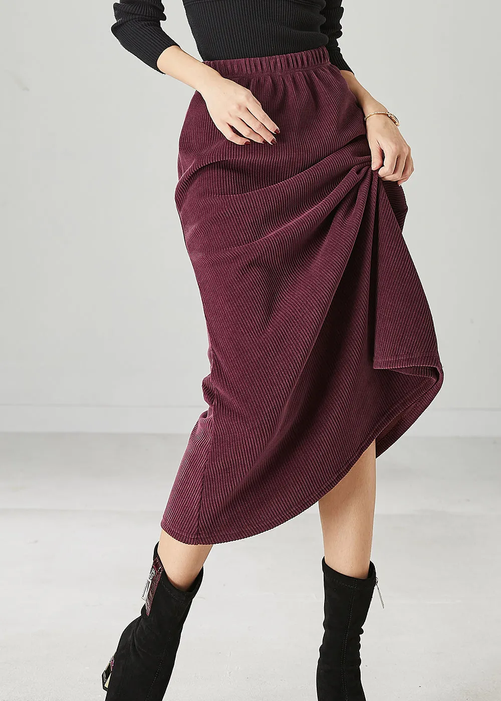 Spring Corduroy Skirts in Slim Fit Mulberry