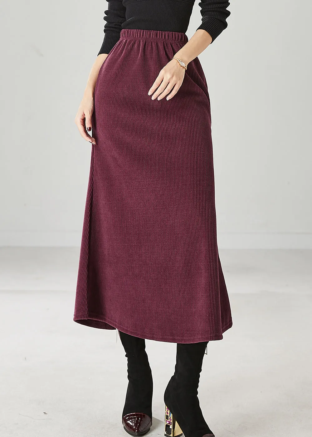 Spring Corduroy Skirts in Slim Fit Mulberry