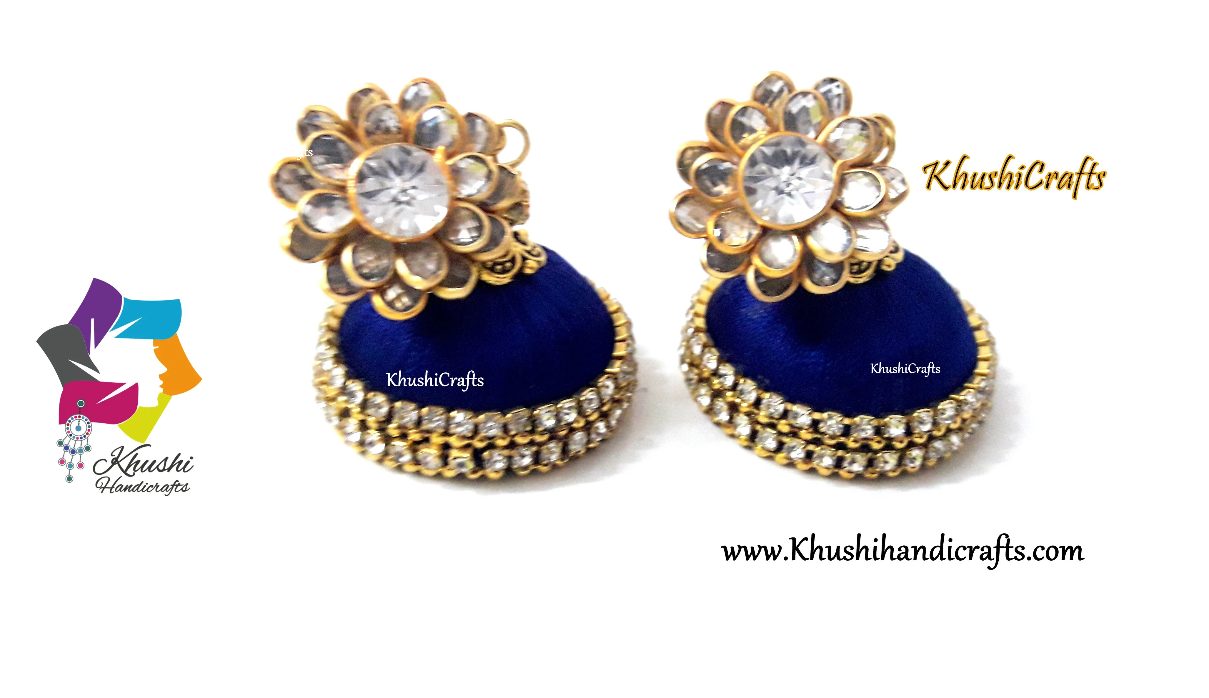 Raw Silk Jhumkas in Black and Blue