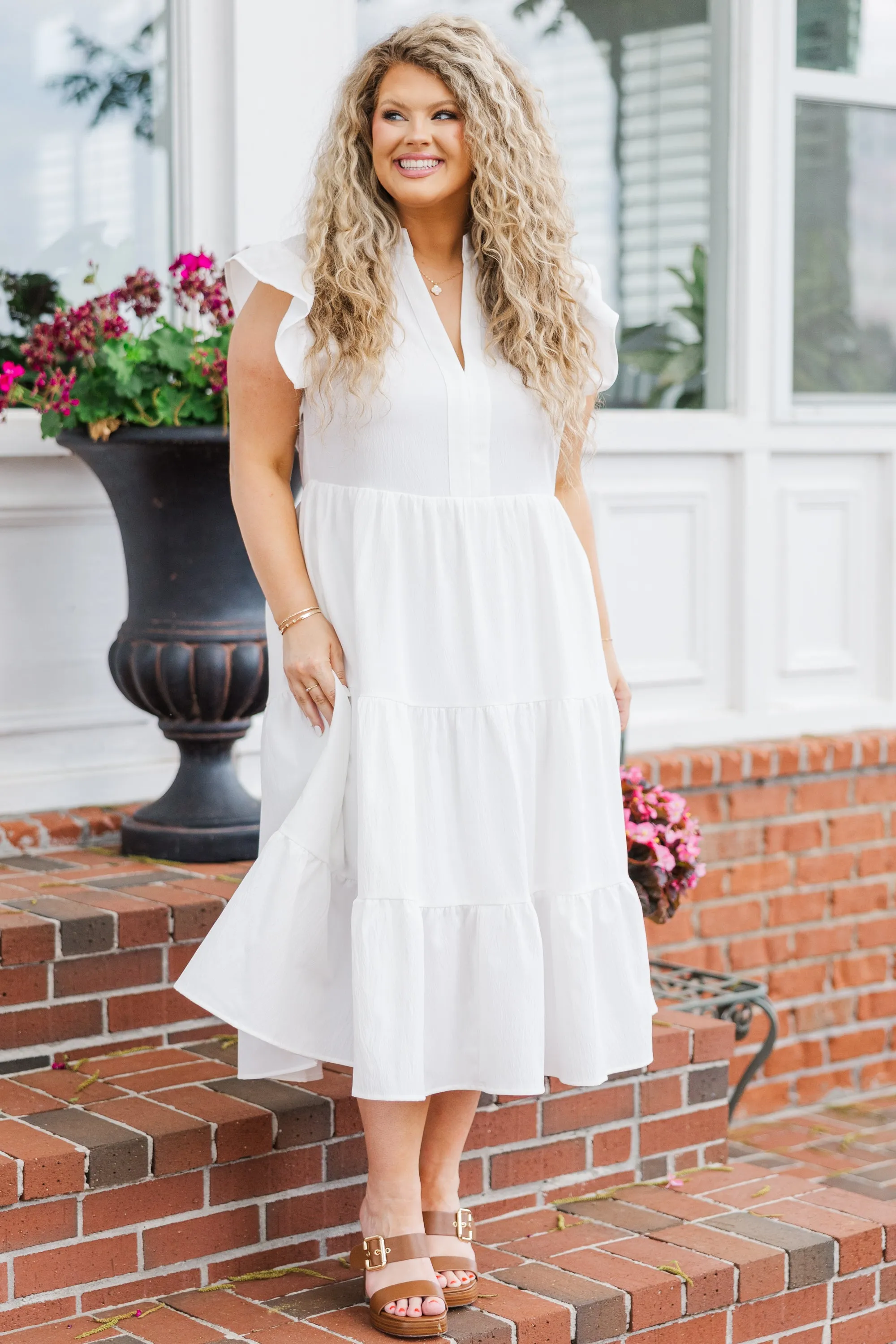 Don't Leave So Soon White Midi Dress