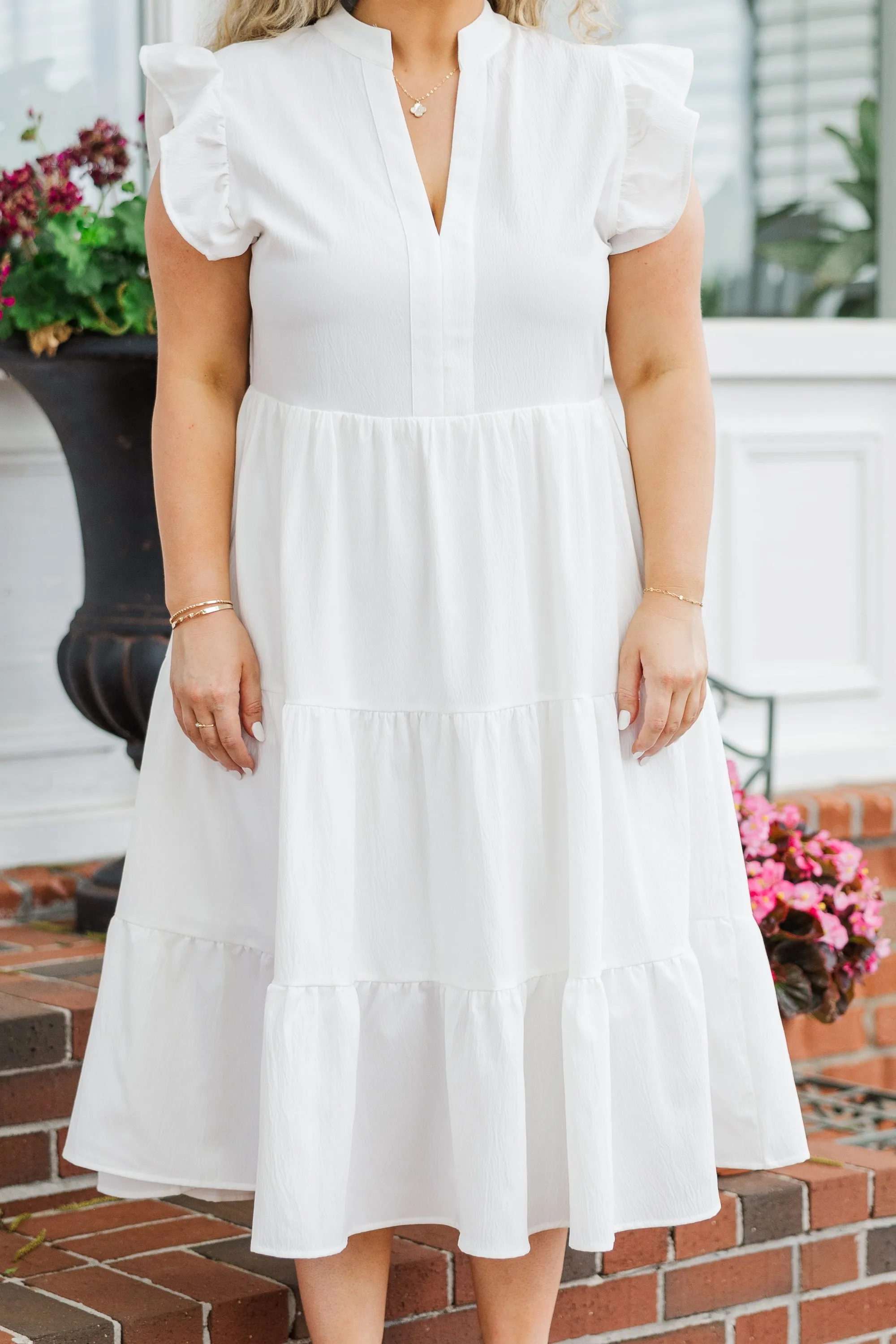 Don't Leave So Soon White Midi Dress