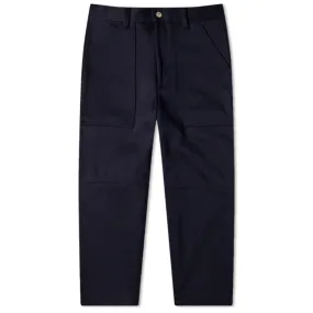 stylish cropped navy worker trousers