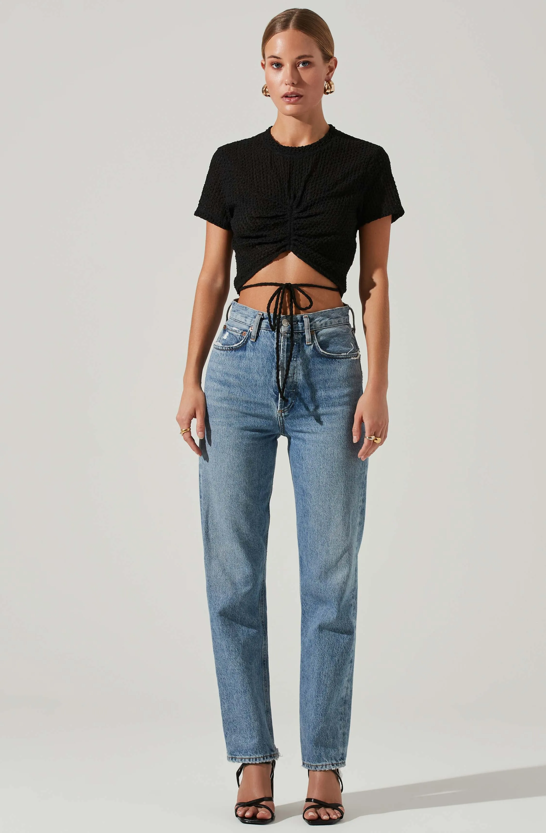 Trendy Cropped Top by Cyrus with Tie Waist