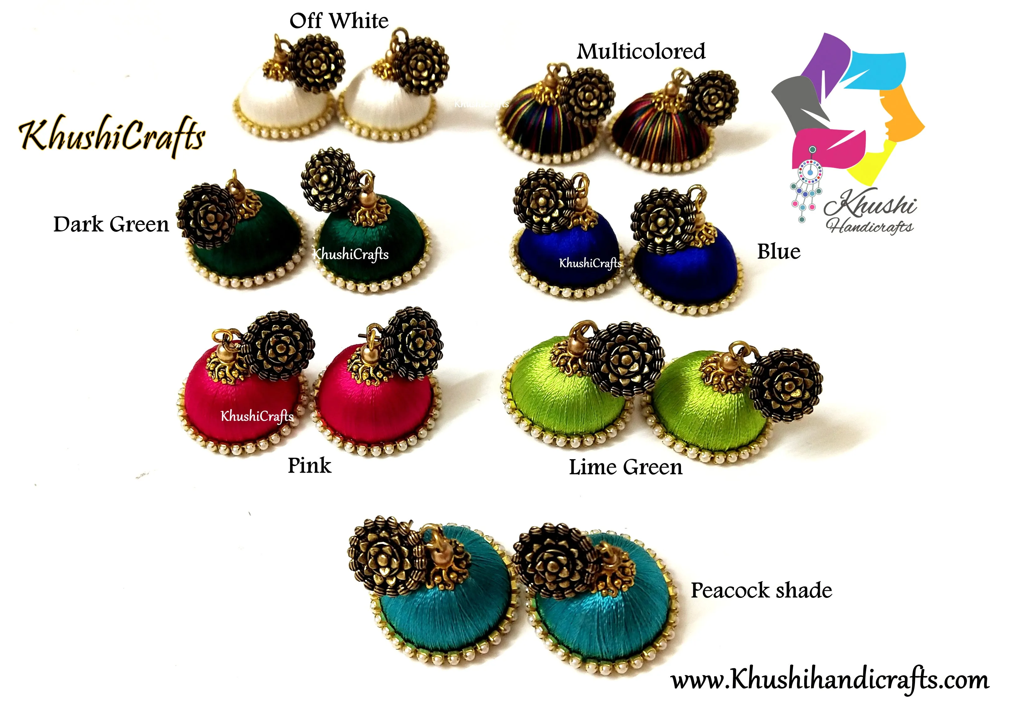 Designer Silk Thread Kundan Jhumka Earrings