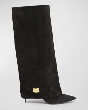 Suede Foldover Knee-High Boots