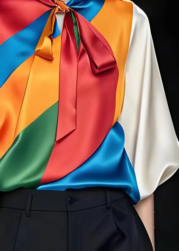 Summer Colorblock Bow Silk Top in Original Design