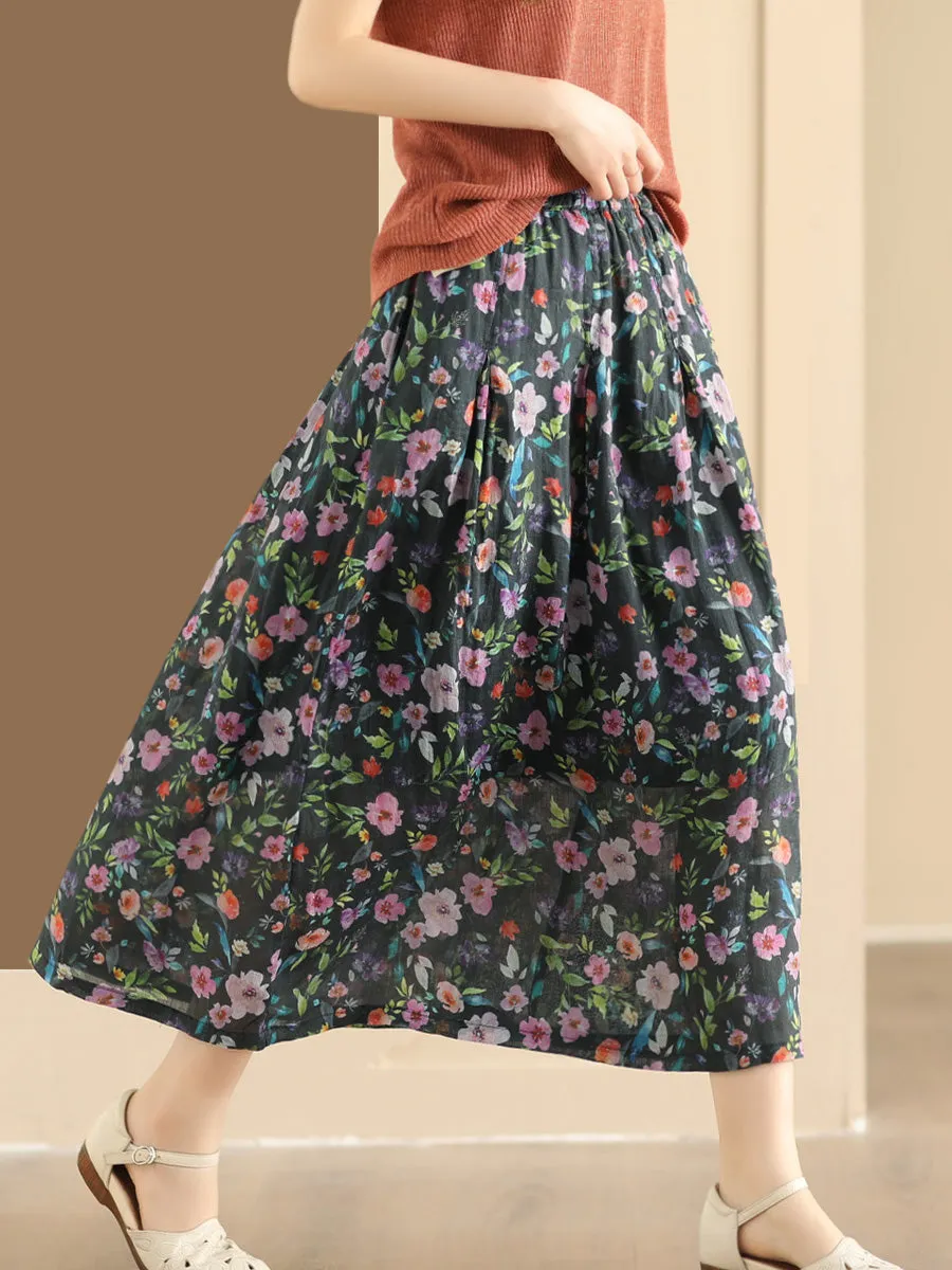 Summer Flower Women's Ramie A-line Skirt