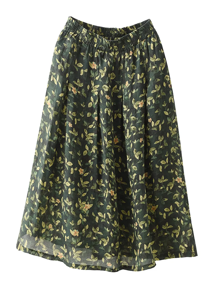 Summer Flower Women's Ramie A-line Skirt