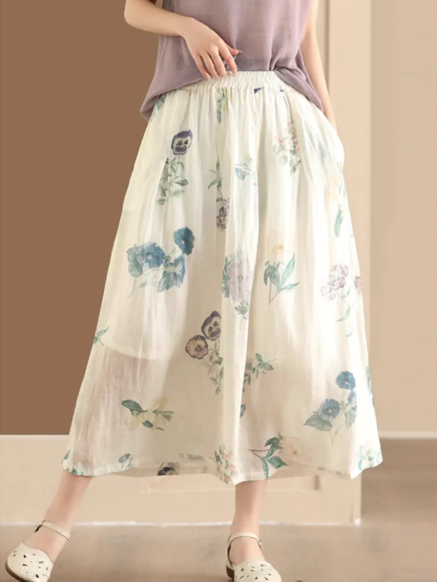 Summer Flower Women's Ramie A-line Skirt