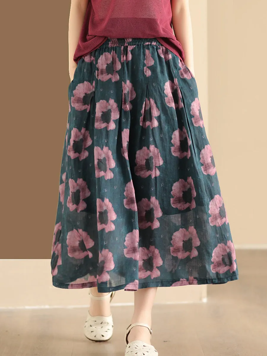 Summer Flower Women's Ramie A-line Skirt