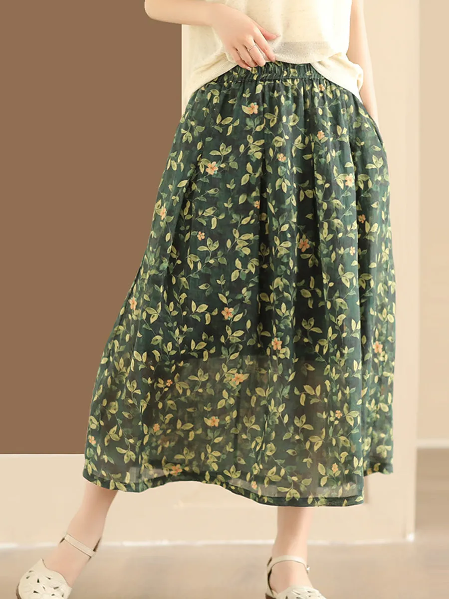 Summer Flower Women's Ramie A-line Skirt