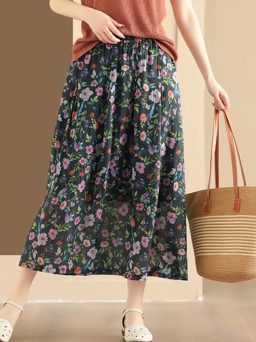 Summer Flower Women's Ramie A-line Skirt